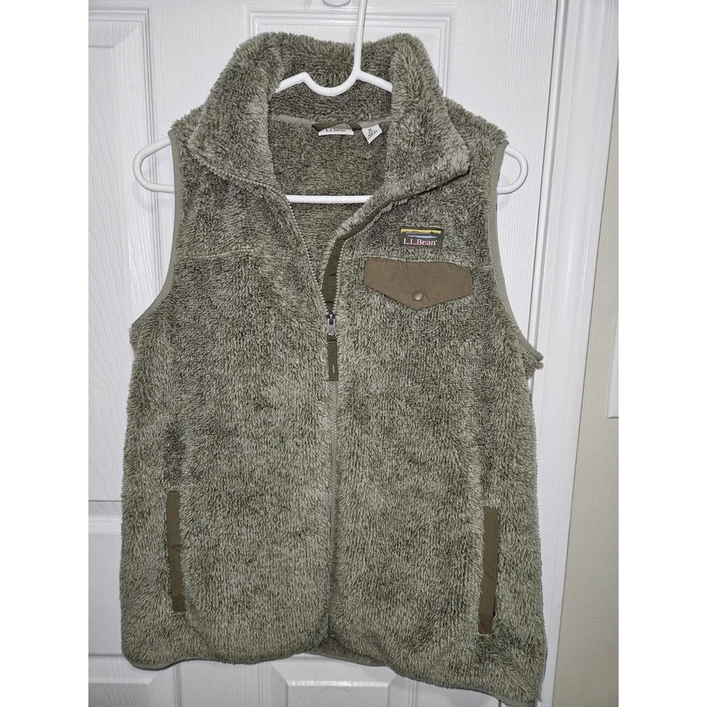 VTG L.L Bean Mens Mountain Pile Sherpa Fleece Vest Size M Olive‎ Green Full Zip